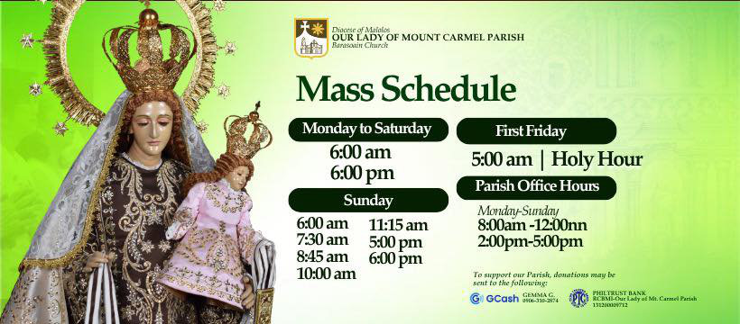 Our Lady of Mount Carmel Parish (Barasoain Church) Mass Schedule