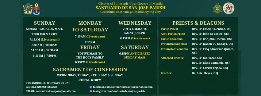 Santuario de San Jose Parish Mass Schedule