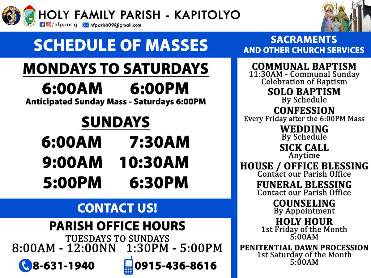Holy Family Parish Church - Kapitolyo Mass Schedule