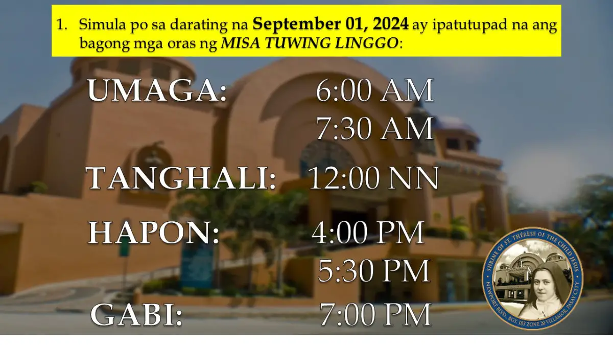 Shrine of Saint Therese of the Child Jesus Mass Schedule