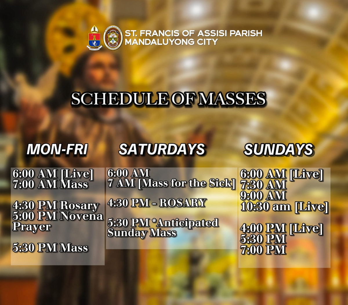 St. Francis of Assisi Parish Mandaluyong Mass Schedule